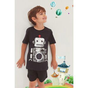 Trendyol Black Sequin Embroidered Boy Knitted T-Shirt