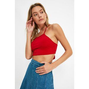 Trendyol Red Tie Back Detailed Crop Knitted Blouse