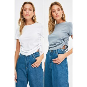 Trendyol 2-Pack White-Grey Pleated Basic Knitted T-Shirt