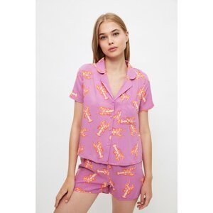 Trendyol Fuchsia Lobster Patterned Woven Pajamas Set