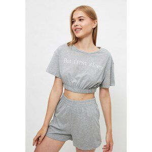 Trendyol Gray Slogan Knitted Pajamas Set