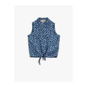 Koton Girl's Blue Printed Waistband Sleeveless Shirt