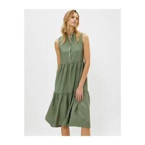 Koton Women's Green Buttoned Stand Collar Sleeveless Dress