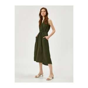 Koton Women's Green Sleeveless Pocket V-Neck Dress