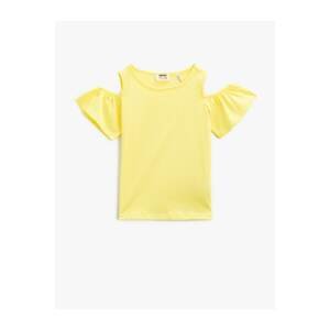 Koton Crew Neck T-Shirt Shoulder Detailed Cotton Yellow