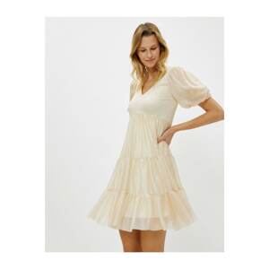 Koton Short Balloon Sleeve Dress V-Neck Mini