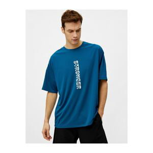 Koton Men's Blue Printed Crew Neck Short Sleeve T-shirt