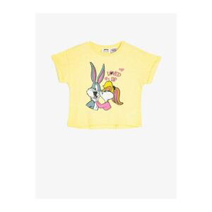 Koton Girl's Yellow Warner Bros Licensed Short Sleeve Bugs Bunny Printed T-Shirt