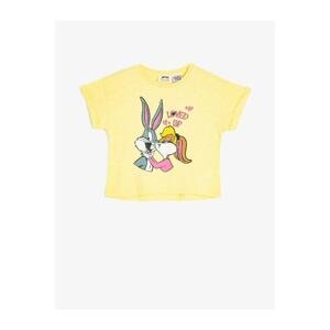 Koton Girl's Yellow Warner Bros Licensed Short Sleeve Bugs Bunny Printed T-Shirt
