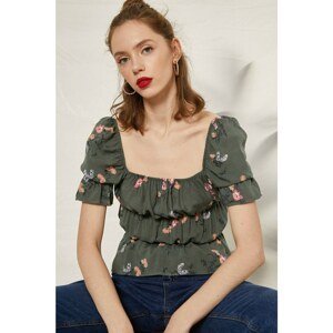 Koton Square Collar Sleeve Ruffle Detailed Floral Pattern Blouse