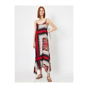 Koton Hollow Neck Tuft Patterned Long Dress With Straps