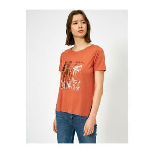 Koton Women's Coffee Printed T-Shirt