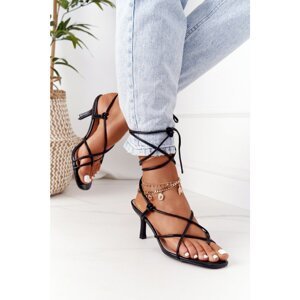 Lace-up High Heel Sandals With Square Toe Black Runway