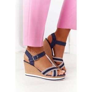 Wedge Sandals In Sailor Style Navy Blue Sea Wave