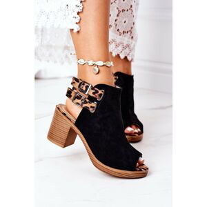 Suede Sandals On A Block Heel Lu Boo Black Leopard