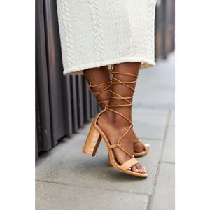 Lace-up High Heel Sandals Camel Catwalk