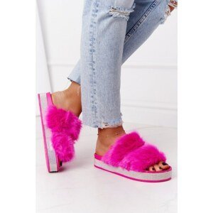 Platform Slippers With Fur And Cubic Zirconia Fuchsia Wow!