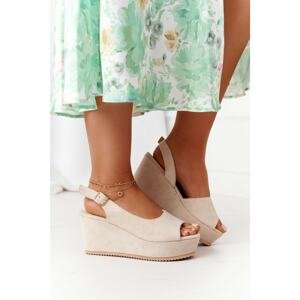 Suede Wedge Sandals Beige Party Time