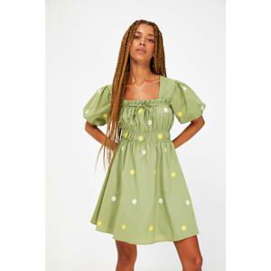 Trendyol Khaki Balloon Sleeve Embroidered Dress