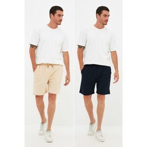 Trendyol Navy Blue-Stone Men's Basic Regular/Regular Cut 2-Pack Shorts.