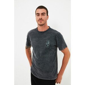 Trendyol Anthracite Men Regular Fit Crew Neck Short Sleeve Wash Effect Printed T-Shirt