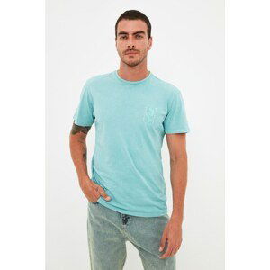 Trendyol Mint Men Regular Fit Crew Neck Short Sleeve Wash Effect Printed T-Shirt