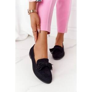 Suede Women's Loafers With Fringes Black Alicante