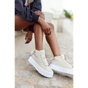 Women's High Sneakers On A Platform Beige Manhattan