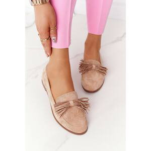 Suede Women's Loafers With Fringes Beige Alicante