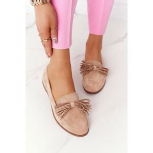 Suede Women's Loafers With Fringes Beige Alicante