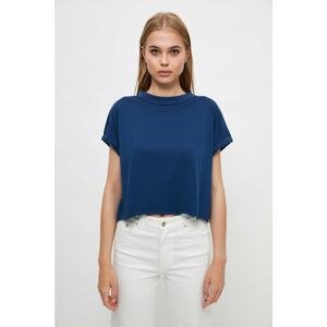 Trendyol Navy Blue Crop Knitted T-Shirt
