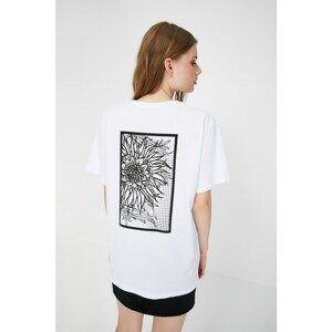 Trendyol White Printed Boyfriend Knitted T-Shirt