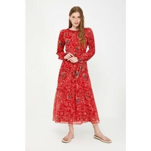 Trendyol Red Belted Flower Detailed Dress