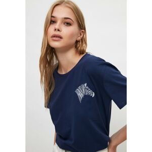 Trendyol Navy Blue Embroidered Semifitted Knitted T-Shirt