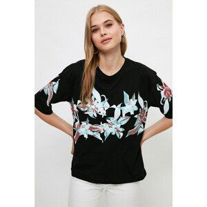 Trendyol Black Printed Loose Knitted T-Shirt