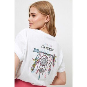 Trendyol White Embroidered Boyfriend Knitted T-Shirt