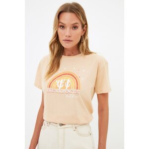 Trendyol Beige Printed Semifitted Knitted T-Shirt