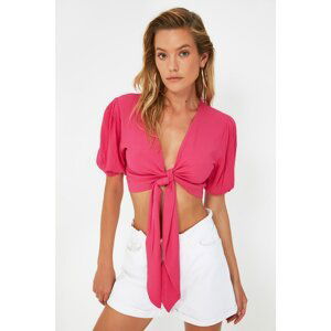 Trendyol Fuchsia Crop Tie Detailed Viscose Blouse