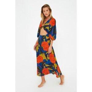 Trendyol Floral Pattern Cut Out Detailed Voile Beach Dress