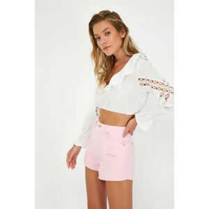 Trendyol White Stripe Accessory Crop Blouse