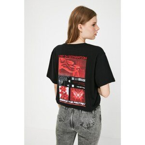 Trendyol Black Crew Neck Back Printed Boyfriend Knitted T-Shirt