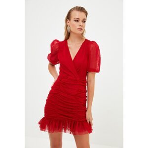 Trendyol Red Ruffle Detailed Polka Dot Tulle Dress