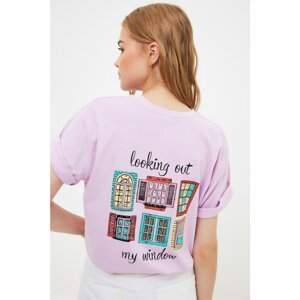 Trendyol Lilac Back Printed Boyfriend Knitted T-Shirt