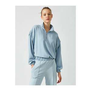 Koton Women's Blue Long Sleeve Zippered Standing Collar Blouse