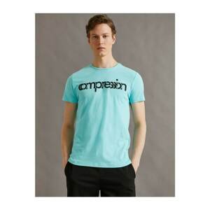 Koton Men's Blue Crew Neck Short Sleeve Printed Cotton T-Shirt