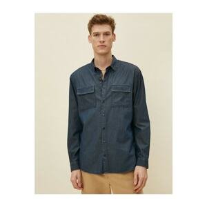 Koton Men's Double Pocket Cotton Classic Collar Long Sleeve Shirt