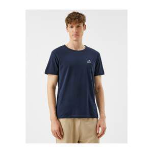 Koton Men's Navy Blue Letter Embroidered Crew Neck T-Shirt
