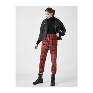 Koton Women's Brown Plaid Trousers Trousers