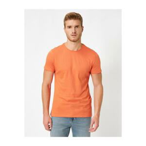 Koton Men's Orange Cotton Crew Neck Short Sleeve T-Shirt