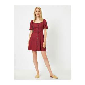 Koton Women's Claret Red U Neck Short Sleeve Button Detailed Midi Elbsie